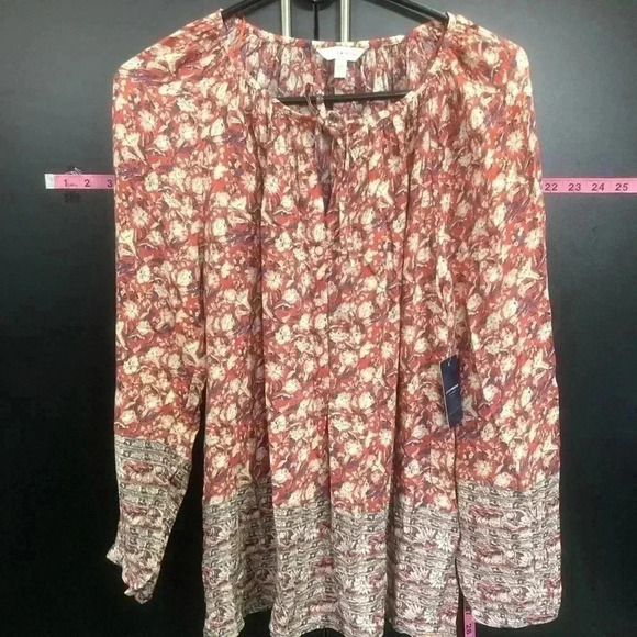 Lucky Brand Tops - Lucky Brand Peasant Button Front Multi Print scoop neck,